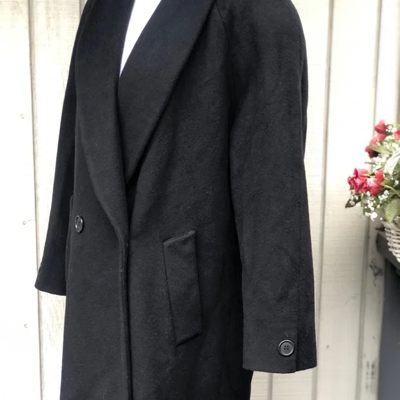 Vintage Jones New York 100% Pure Wool Black Double-Breasted Trench Coat size XL - Picture 4 of 14